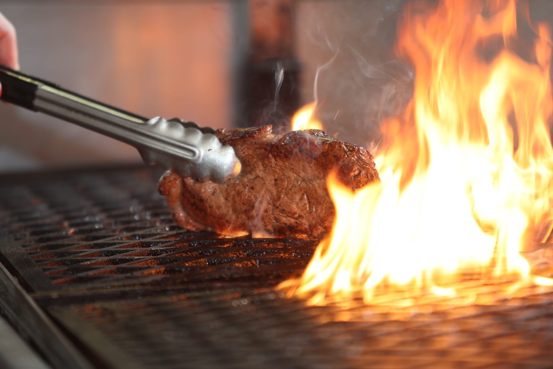 Juicy steak from the flame grill